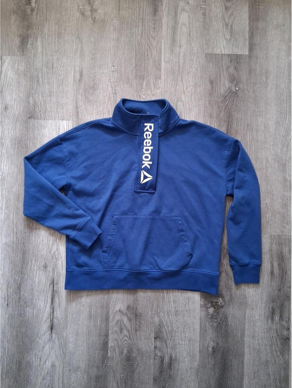 Reebok Womens LG Blue Cotton Blend Long Sleeve Half Zip Pullover Long Sleeve Top